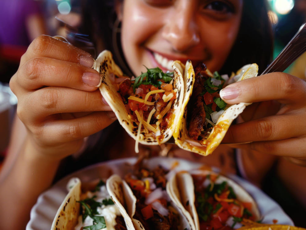 chica comiendo tacos