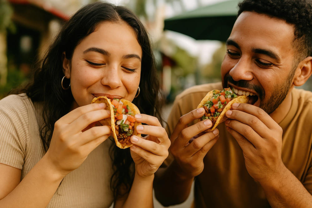 pareja comiendo juntos